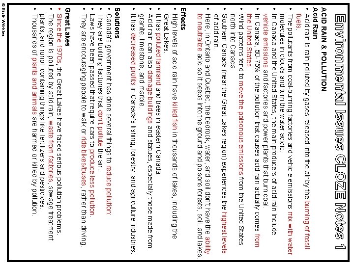 Environmental Issues CLOZE Notes 1 ACID RAIN & POLLUTION Acid Rain • Acid rain