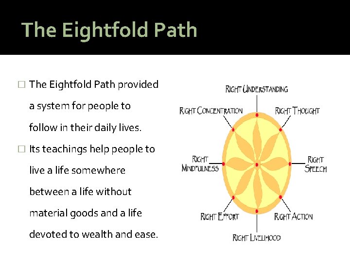 The Eightfold Path � The Eightfold Path provided a system for people to follow