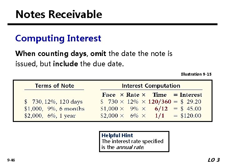 Notes Receivable Computing Interest When counting days, omit the date the note is issued,