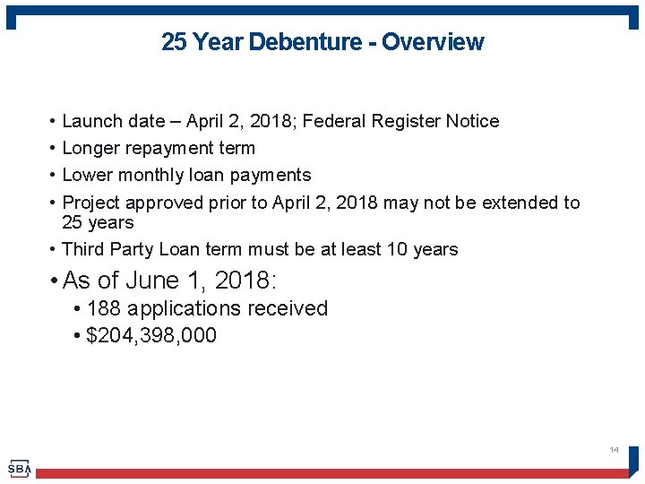 25 Year Debenture - Overview • Launch date – April 2, 2018; Federal Register