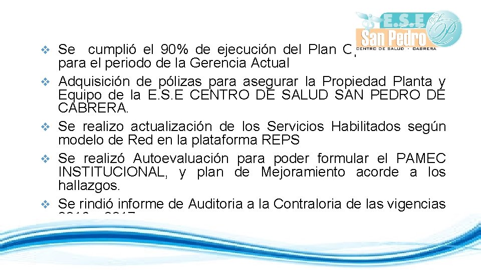 v v v Se cumplió el 90% de ejecución del Plan Operativo Anual para