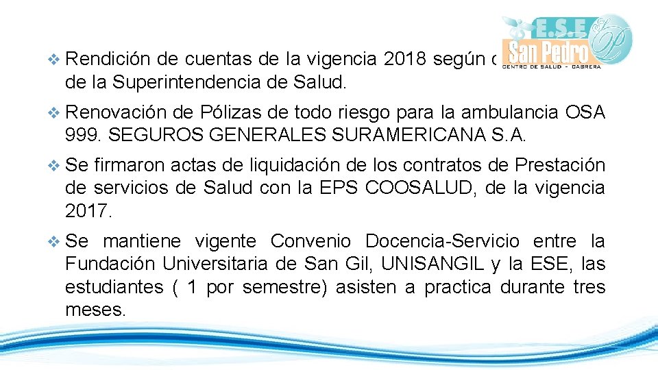 v Rendición de cuentas de la vigencia 2018 según circular única de la Superintendencia