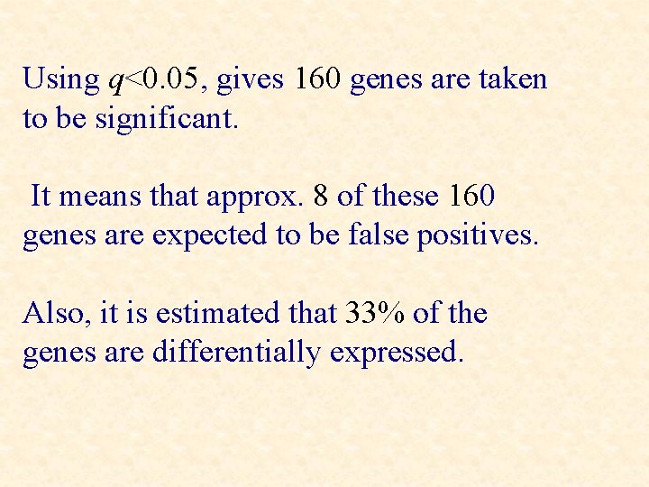 Using q<0. 05, gives 160 genes are taken to be significant. It means that