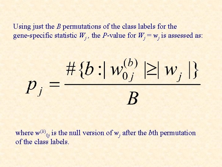 Using just the B permutations of the class labels for the gene-specific statistic Wj