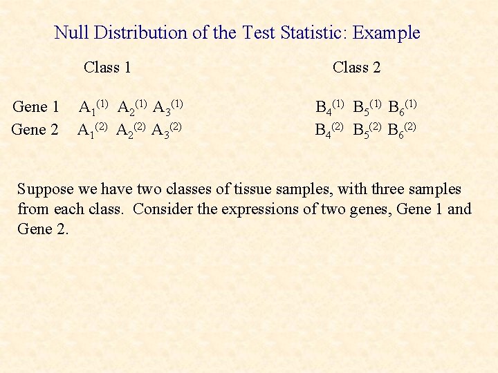 Null Distribution of the Test Statistic: Example Class 1 Gene 2 A 1(1) A