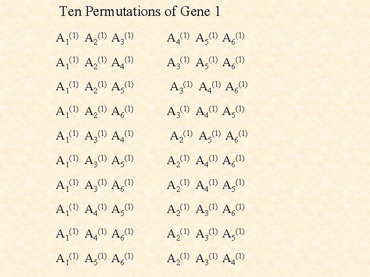 Ten Permutations of Gene 1 A 1(1) A 2(1) A 3(1) A 4(1) A