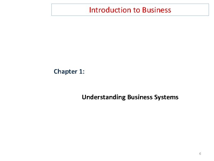 Introduction to Business Chapter 1: Understanding Business Systems 6 