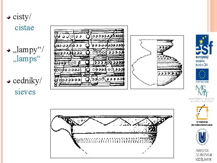 cisty/ cistae „lampy“/ „lamps“ cedníky/ sieves 