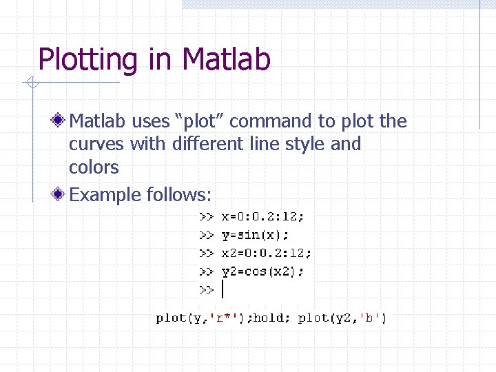 Plotting in Matlab uses “plot” command to plot the curves with different line style
