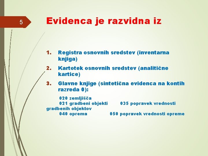 5 Evidenca je razvidna iz 1. Registra osnovnih sredstev (inventarna knjiga) 2. Kartotek osnovnih