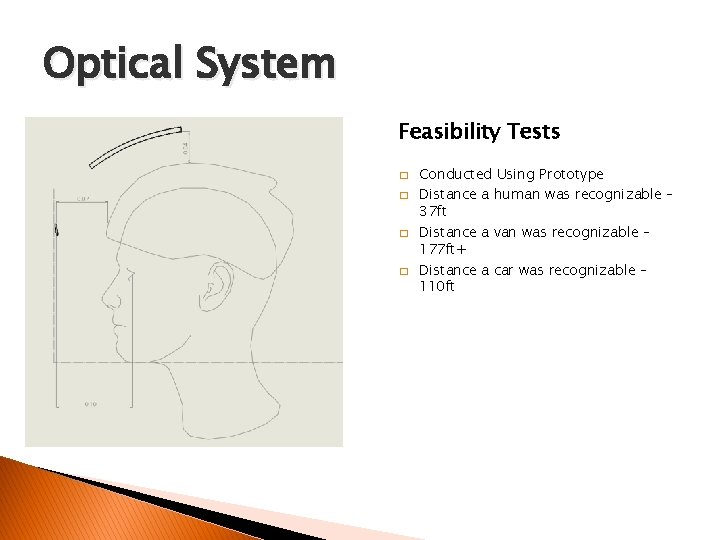 Optical System Feasibility Tests � � Conducted Using Prototype Distance a human was recognizable