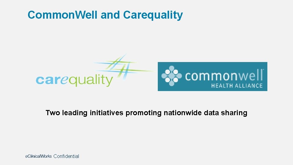 Common. Well and Carequality Two leading initiatives promoting nationwide data sharing Confidential 