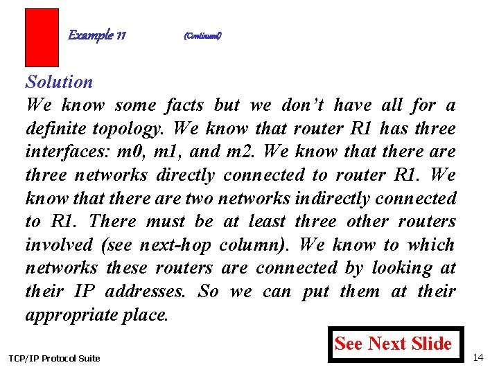 Example 11 (Continued) Solution We know some facts but we don’t have all for