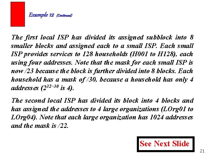 Example 12 (Continued) The first local ISP has divided its assigned subblock into 8