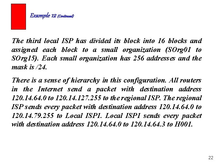 Example 12 (Continued) The third local ISP has divided its block into 16 blocks
