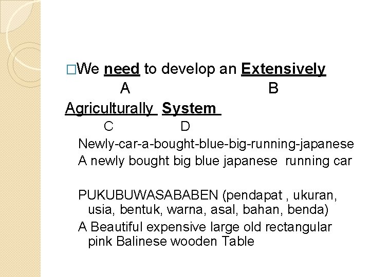 �We need to develop an Extensively A B Agriculturally System C D Newly-car-a-bought-blue-big-running-japanese A