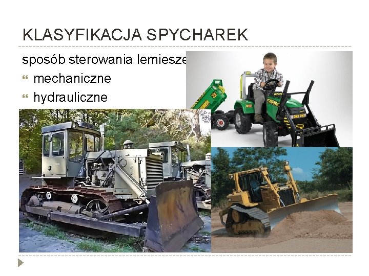 KLASYFIKACJA SPYCHAREK sposób sterowania lemieszem mechaniczne hydrauliczne 