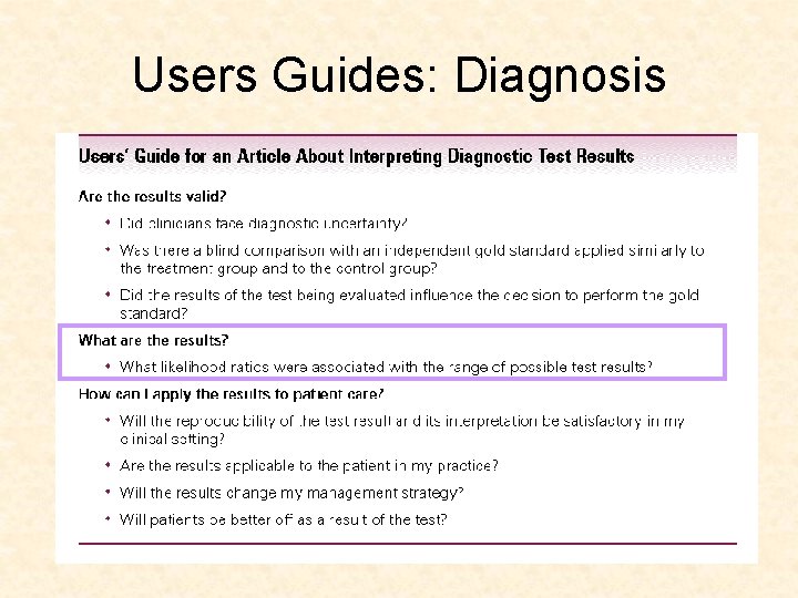 Users Guides: Diagnosis 