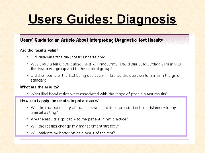 Users Guides: Diagnosis 