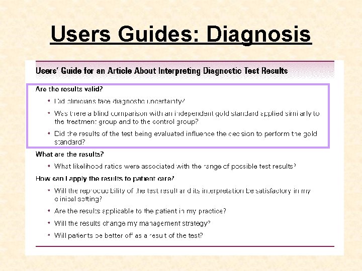 Users Guides: Diagnosis 