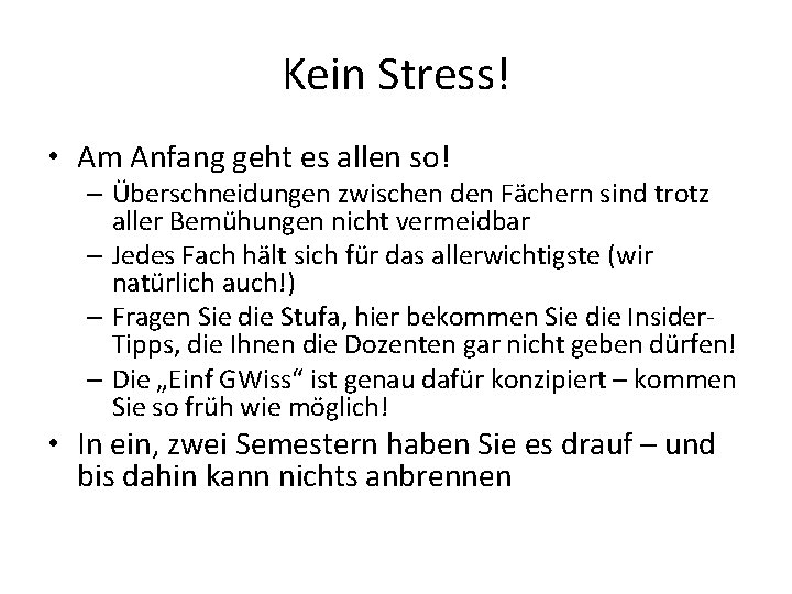 Kein Stress! • Am Anfang geht es allen so! – Überschneidungen zwischen den Fächern