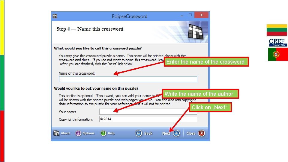 Enter the name of the crossword Write the name of the author Click on