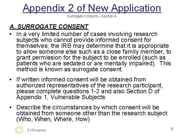 Appendix 2 of New Application Surrogate Consent – Section A A. SURROGATE CONSENT •