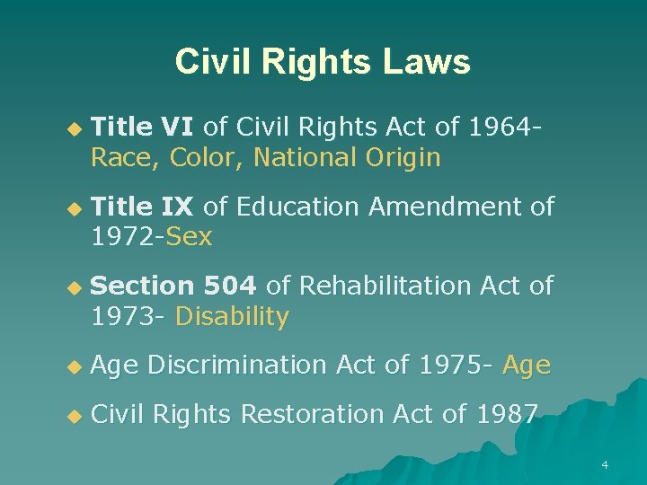 Civil Rights Laws u u u Title VI of Civil Rights Act of 1964