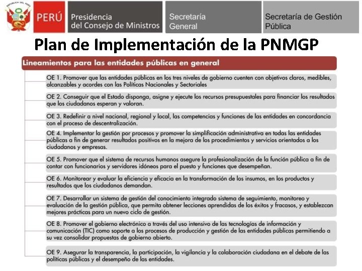 Plan de Implementación de la PNMGP 