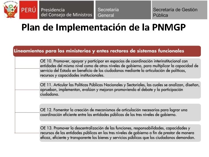 Plan de Implementación de la PNMGP 