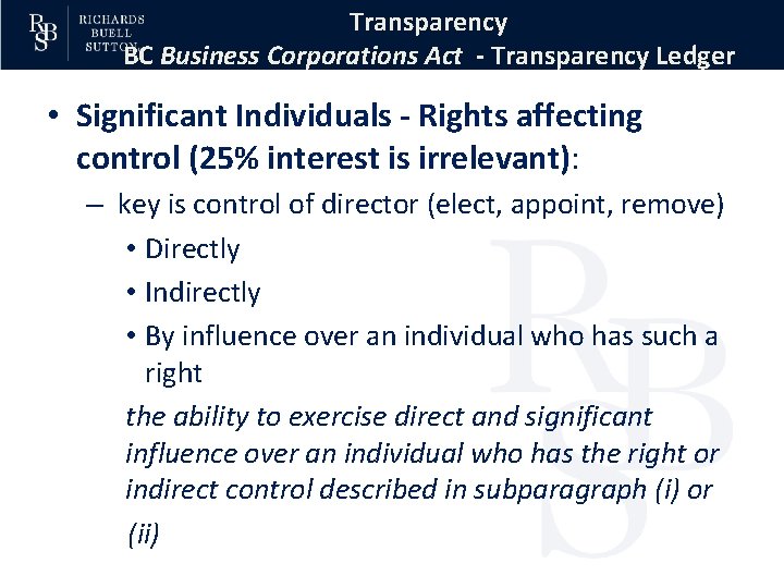 Transparency BC Business Corporations Act - Transparency Ledger • Significant Individuals - Rights affecting