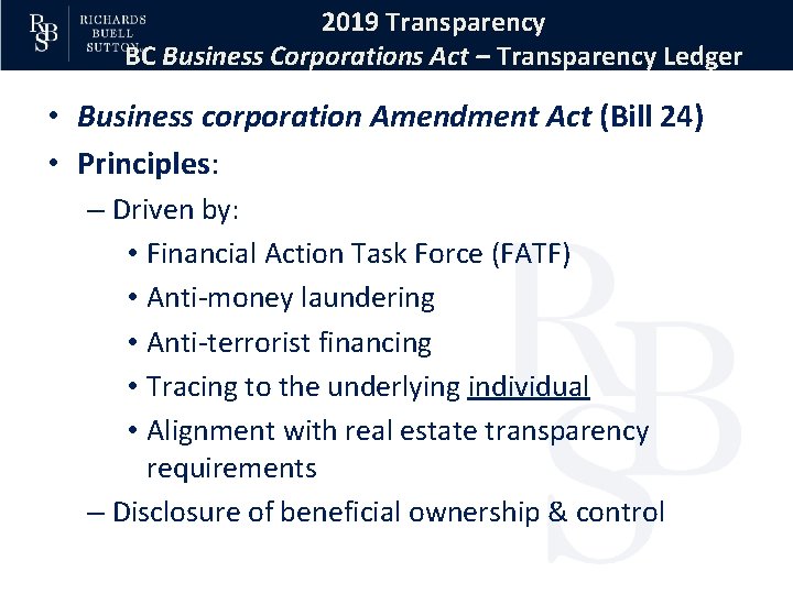 2019 Transparency BC Business Corporations Act – Transparency Ledger • Business corporation Amendment Act