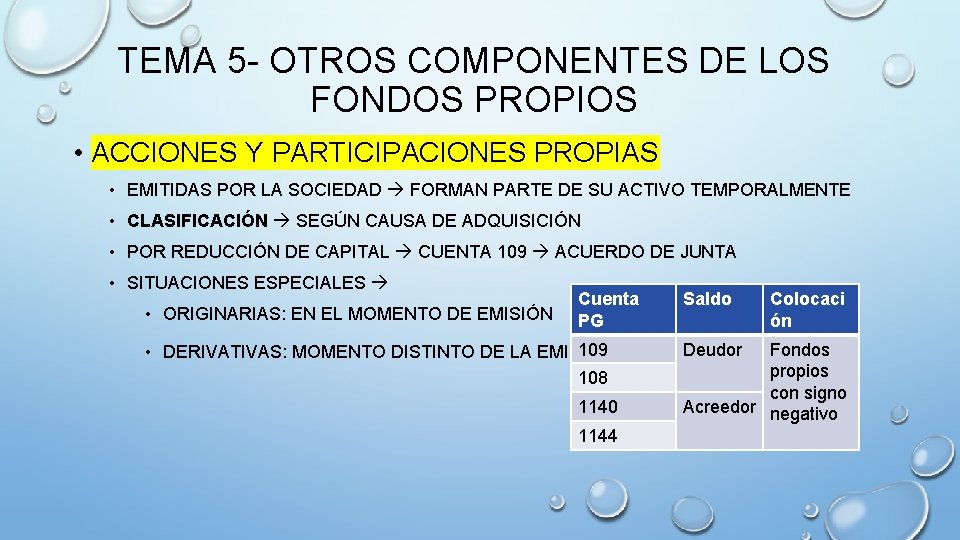 TEMA 5 - OTROS COMPONENTES DE LOS FONDOS PROPIOS • ACCIONES Y PARTICIPACIONES PROPIAS