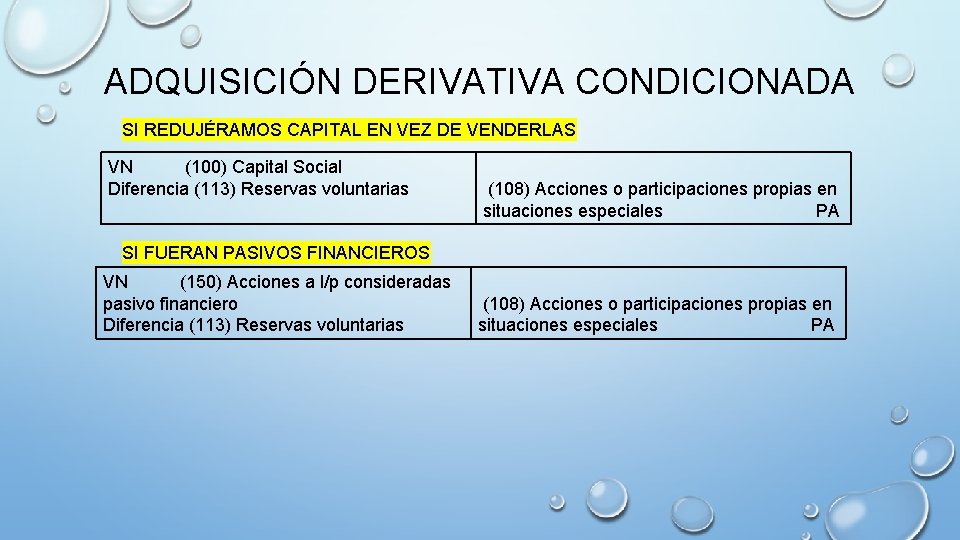 ADQUISICIÓN DERIVATIVA CONDICIONADA SI REDUJÉRAMOS CAPITAL EN VEZ DE VENDERLAS VN (100) Capital Social