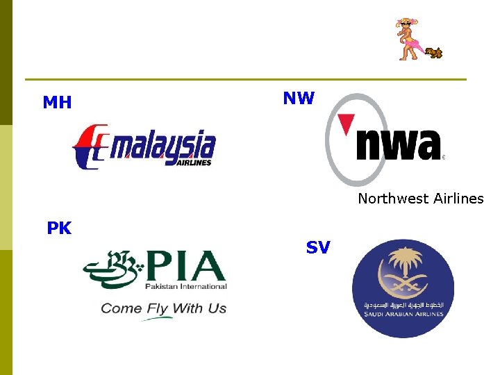 MH NW Northwest Airlines PK SV 