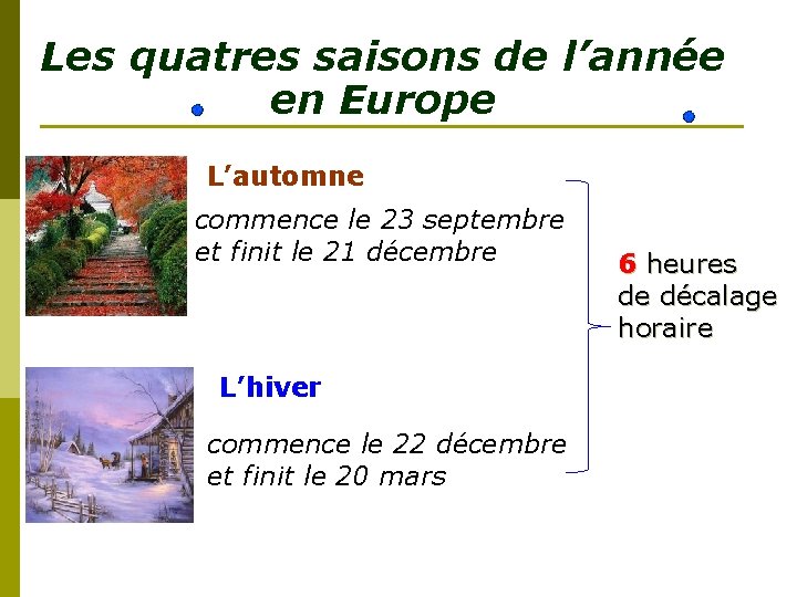 Les quatres saisons de l’année en Europe L’automne commence le 23 septembre et finit