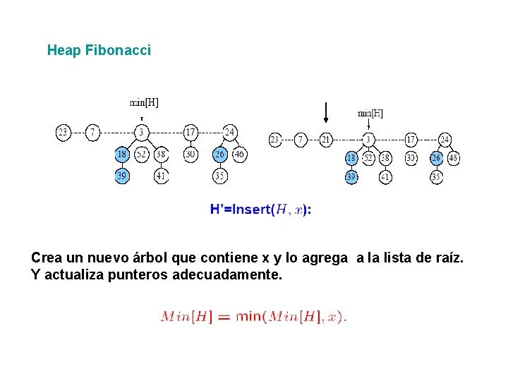 Heap Fibonacci Crea un nuevo árbol que contiene x y lo agrega a la