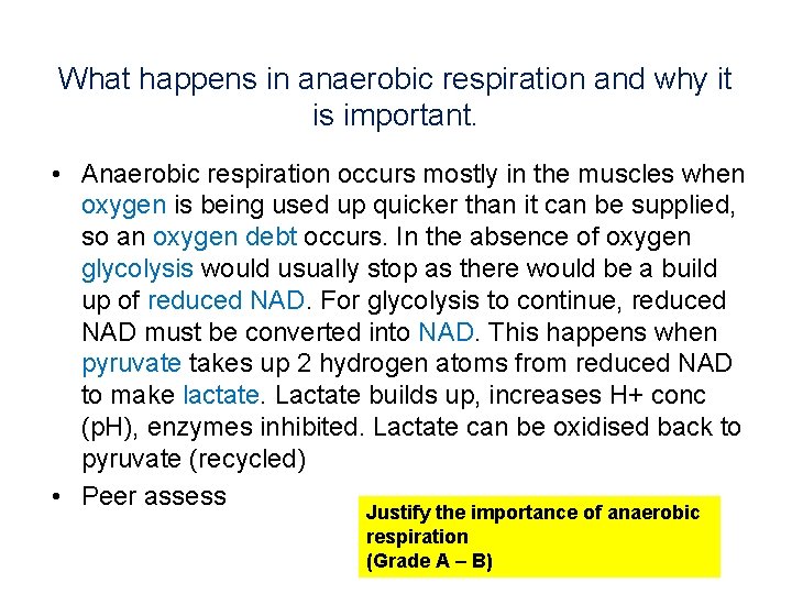 What happens in anaerobic respiration and why it is important. • Anaerobic respiration occurs