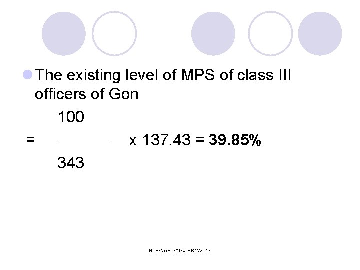 l The existing level of MPS of class III officers of Gon 100 =