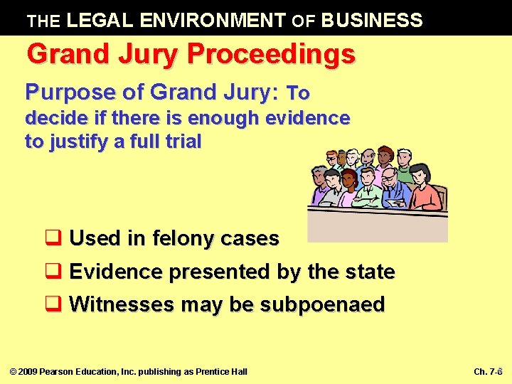 THE LEGAL ENVIRONMENT OF BUSINESS Grand Jury Proceedings Purpose of Grand Jury: To decide