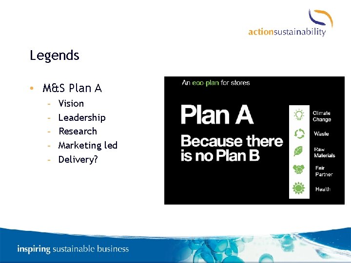 Legends • M&S Plan A - Vision Leadership Research Marketing led Delivery? 