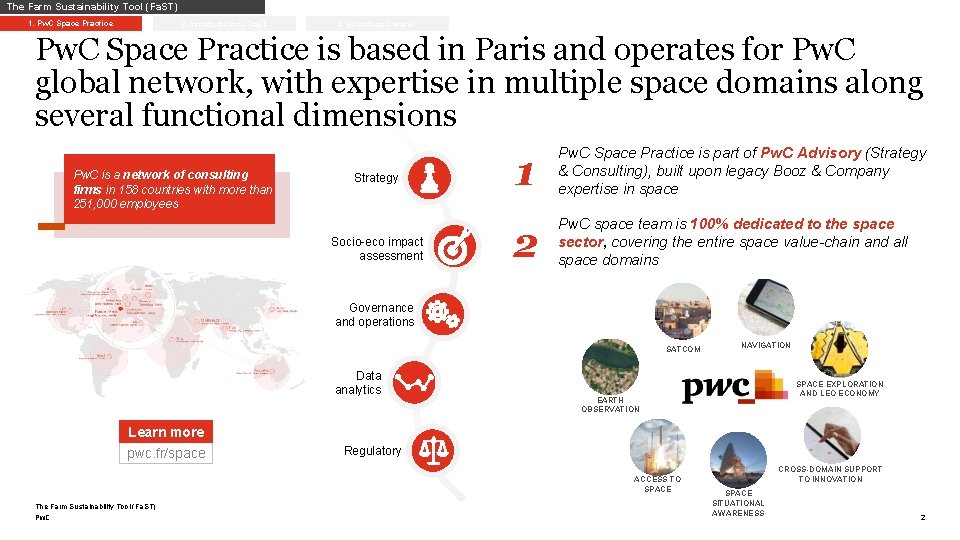 The Farm Sustainability Tool (Fa. ST) 1. Pw. C Space Practice 2. Introduction to