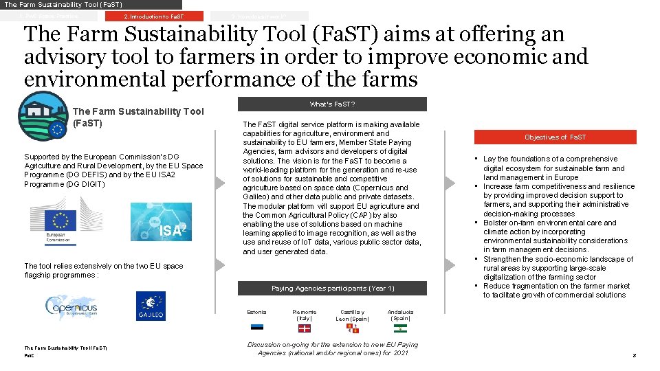 The Farm Sustainability Tool (Fa. ST) 1. Pw. C Space Practice 2. Introduction to