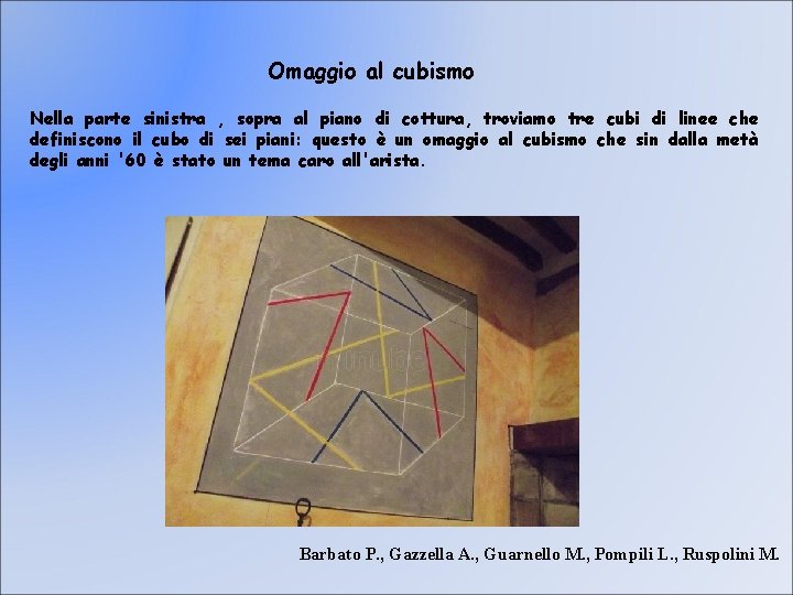 Omaggio al cubismo Nella parte sinistra , sopra al piano di cottura, troviamo tre