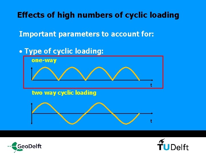 Effects of high numbers of cyclic loading Important parameters to account for: • Type