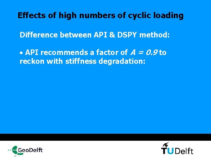 Effects of high numbers of cyclic loading Difference between API & DSPY method: •