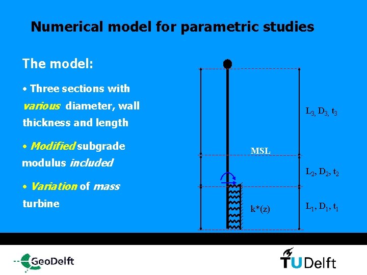 Numerical model for parametric studies The model: • Three sections with various diameter, wall