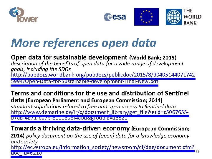 More references open data Open data for sustainable development (World Bank; 2015) description of