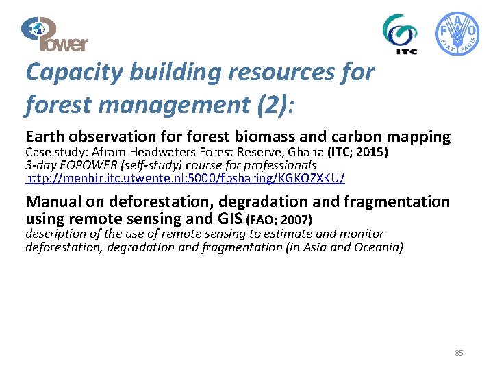 Capacity building resources forest management (2): Earth observation forest biomass and carbon mapping Case
