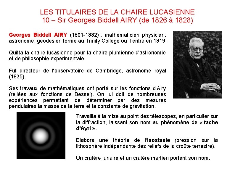 LES TITULAIRES DE LA CHAIRE LUCASIENNE 10 – Sir Georges Biddell AIRY (de 1826